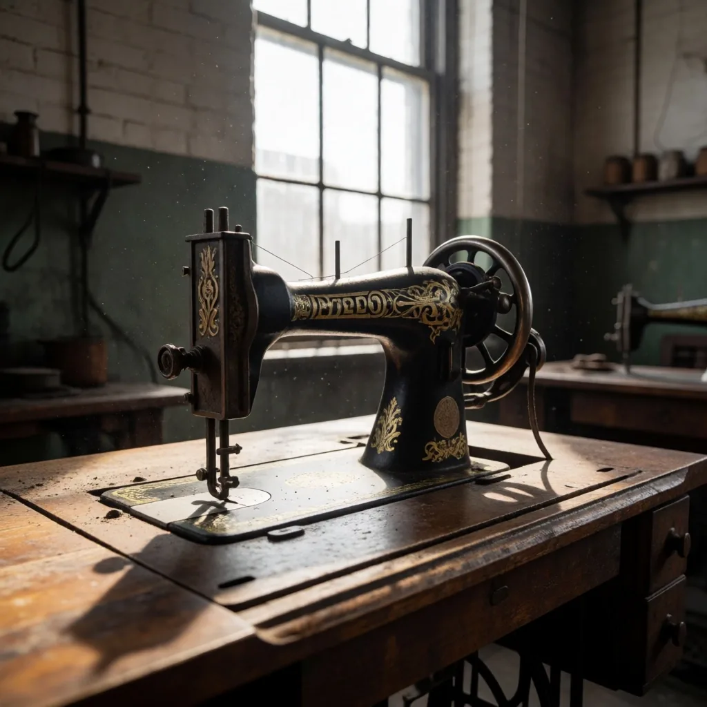 Historische Nähmaschine in einer Werkstatt