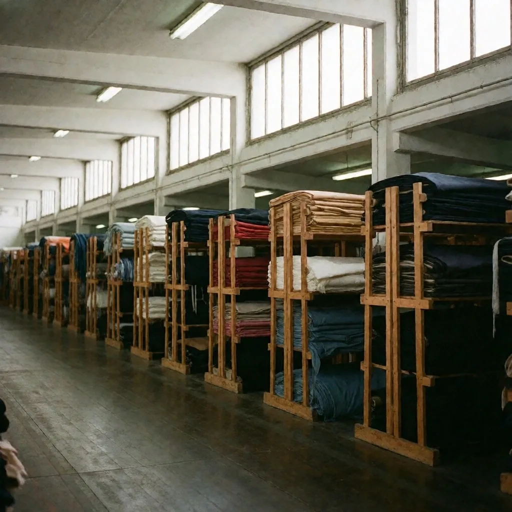 Industrielles Textillager mit Stoffballen