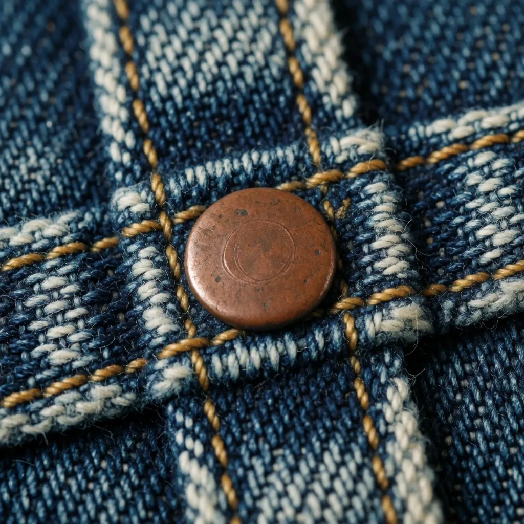 Makroaufnahme eines Denim-Gewebes mit Naht