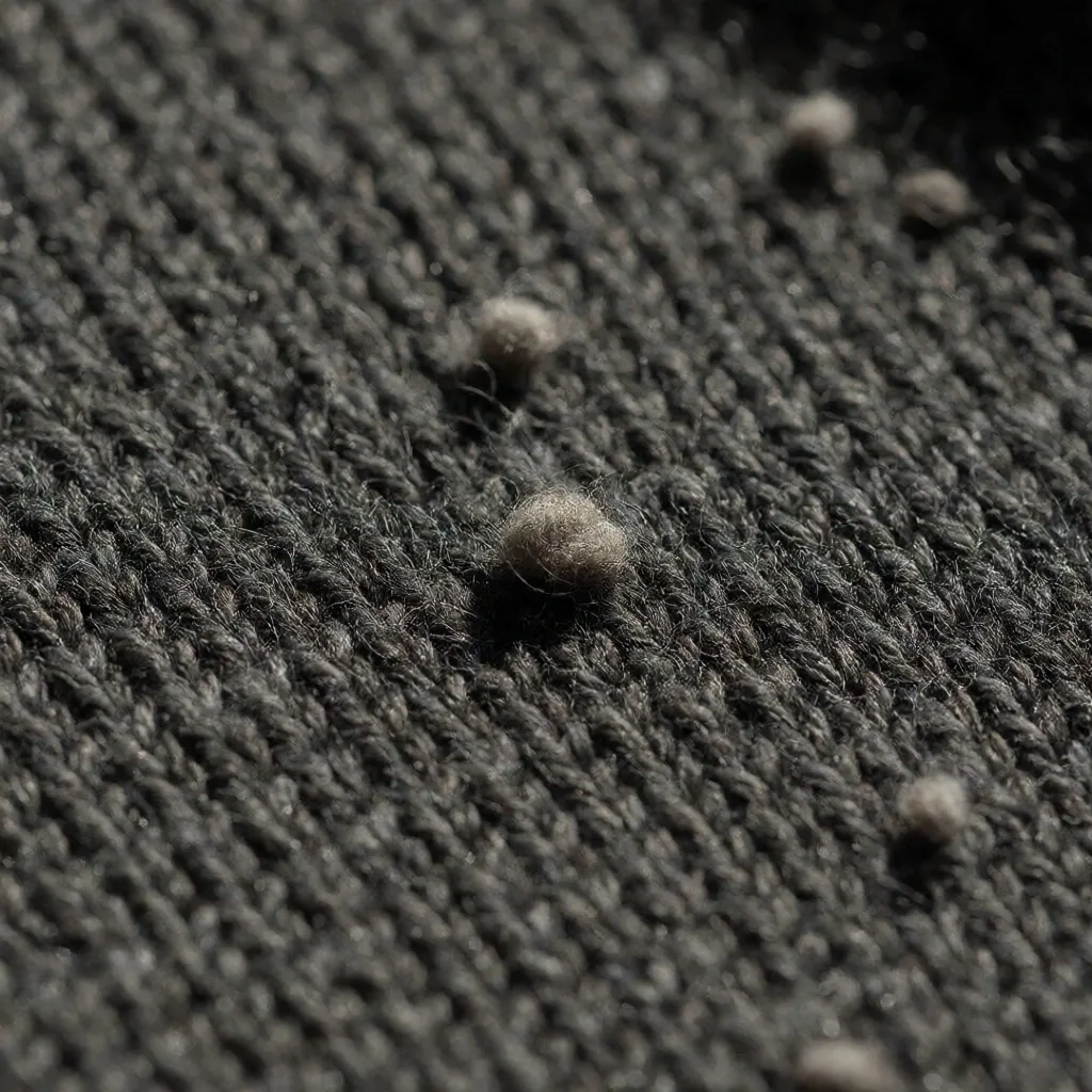 Makroaufnahme von Pilling auf Strickware