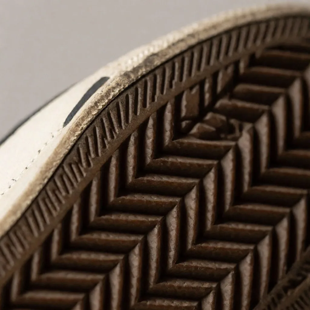 Makroaufnahme einer abgenutzten Sneaker-Sohlenstruktur