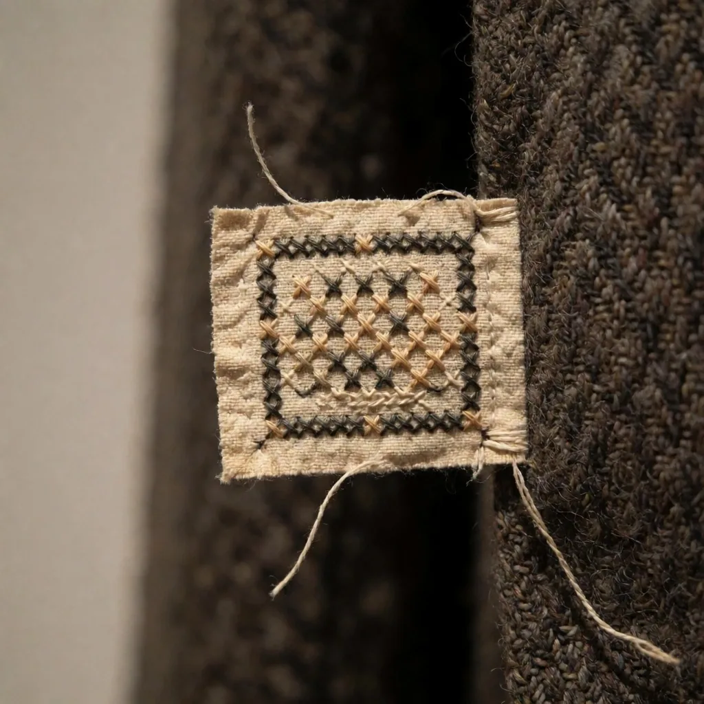 Historisches Textil-Etikett im Scan